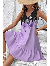 tanie Sukienki kwiatowe-Damskie Sukienka mini Sukienka letnia Sukienka A line Letnie sukienki Codzienny Codzienny Święto Regularny Kwiaty Graficzny Bez rękawów W serek Niebieski Rumiany róż Fioletowy Zielony Lato Wiosna