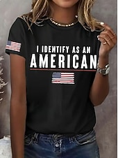 abordables Día de la Independencia Top-día de la independencia americana Mujer Camiseta Estampado Graphic Letra Bandera estadounidense Elegante Clásico Casual Manga Corta Cuello Barco Tops regulares Diario Azul Piscina Negro Blanco Verde