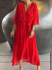 voordelige Eenvoudige jurk-Dames Halflange jurk Casual jurk Elegant Modieus Modern Buiten Vakantie Uitgaan Ruim Passend Effen Halve mouw V-hals blauw Zwart Wit Rood Zomer Lente