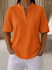  Dámské Tričko Trička Top Henley Vaflově pletené topy Pevná barva stylové Na běžné nošení Krátký rukáv Do V Běžné topy Denní Vodní modrá Černá Bílá Oranžová Trávová zelená Léto Jaro Podzim