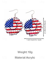 cheap Accessories-Women's Acrylic Patriotic Dangle Earrings, Multi-Style Sunflower, Star and Heart American Flag Earrings for USA 250th Anniversary, Independence Day, Casual Wear, Travel and Vacation Styling