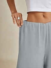  Damen Gerade Hosen Elegant Volle Länge Natürliche Taille Elastischer Bund Dehnbar Täglich Cocktailparty Himmelgrau Sommer Frühling Herbst