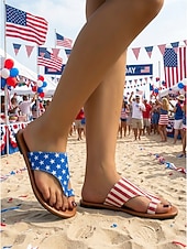  kvinners sandaler med stjerner og striper i USA-stil til 250-årsjubileum - patriotiske røde, hvite og blå flate sandaler til uavhengighetsdagen i 2026 og strandfester &festlige parader