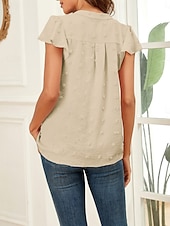 abordables T-shirt uni-Femmes Chemisier A Volants Couleur Unie Élégant Occasionnel Manche Courte Col en V Hauts Réguliers Quotidien Bleu Noir Blanche Rose Claire Fuchsia Été Printemps