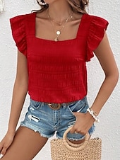 economico Bluse Eleganti-Per donna Camicia Blusa Maglietta senza maniche Volant Semplice Elegante Classico Moderno Senza Maniche Collo quadrato Top Regolari Quotidiano Ferie Uscire Blu Nero Bianco Verde Azzurro Estate