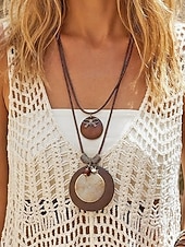 economico Collana da donna-Collane lunghe da donna in stile bohémien a strati, multi-stile, in lega, con pendente regolabile, perfette per l'uso quotidiano e per i viaggi.