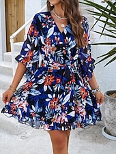 cheap Casual Floral Dresses-Women's Mini Dress Casual Dress Chiffon Dress Floral Dress Elegant Fashion Modern Outdoor Vacation Going out Regular Fit Floral Half Sleeve V Neck Black Pink Green Summer Spring