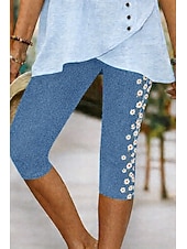 tanie -Damskie Spodnie capri Typu Chino Getry Urlop Zabytkowe Moda miejska Długość do łydki Wysoka talia Kwiaty Graficzny Drukowanie Komfort Miękka Wygodny Elastyczny Codzienny Na zewnątrz Urlop Niebieski