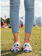 abordables Zapatos de mujer-Mocasines para mujer conmemorativos del 250.º aniversario de EE. UU.: zapatos planos sin cordones con estrellas y rayas patrióticas para celebraciones del Día de la Independencia de 2026, picnics al aire libre y desfiles festivos.