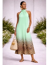 Χαμηλού Κόστους Τέχνη και Σχεδίαση Φορέματα-Γυναικεία Φόρεμα μέχρι το γόνατο Καθημερινό φόρεμα Φορέματα σιφόν Φόρεμα ριχτό από τη μέση και κάτω Boho Chic Φορέματα Βοημία Διακοπές Τροπικό Παραλία Αργίες Ημερομηνία Κανονικό Ombre Γραφική Λεοπάρ