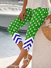 Mulheres chinês Leggings Férias Moda Roupa de rua Capris Cintura AltaPantsDia da Independência Americana Gráfico Bandeira americana Conforto Macio Confortável Com Stretch Diário Ao ar livre Férias
