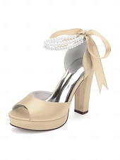 economico sposa-sandali con plateau color avorio bianco da donna - eleganti tacchi da sposa con cinturini di perle per matrimoni in chiesa