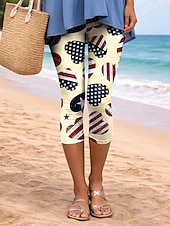 Χαμηλού Κόστους Παντελόνια Ημέρας Ανεξαρτησίας-Γυναικεία κινέζικα Κολάν Διακοπές Μοντέρνα Κομψό στυλ street Κάπρις Ψηλή ΜέσηPantsΗμέρα Αμερικανικής Ανεξαρτησίας Φύλλο Αμερικάνικη σημαία Άνεση Moale Άνετο Ελαστικό