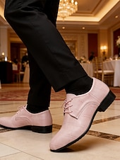 levne Derby boty-Pánské růžové společenské boty s reliéfním vzorem krokodýla, svršek z umělé kůže na šněrování, moderní módní styl, ideální pro trendy muže na svatby a akce