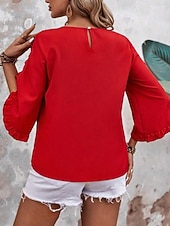 abordables Blusas Elegantes-Mujer Camisa Blusa Blusa con volantes Volante Plano Elegante Clásico Moderno Manga 3/4 Cuello Barco Tops regulares Diario Festivos Noche Negro Rojo Naranja Verde Trébol Albaricoque Verano Primavera