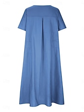 preiswerte Kleider-Damen Midikleid A Linie Kleid Sommerkleid Lässig Täglich Lässiger Schnitt Einfach Kurzarm Rundhalsausschnitt Blau Gelb Rosa Orange Sommer