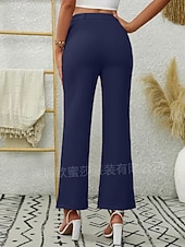 cheap Straight-Leg Pants-Women's Chinos Pants Trousers Straight Elegant Fashion Streetwear Full Length High Waist Plain Comfy Soft Comfortable Inelastic Business Office Work Navy Black Apricot Summer Spring Fall Regular Fit
