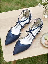 billige Mor til bruden/groom-Dame marineblå flate sko med spiss tå og kryssremmer, elegante sko til brudens mor til hagebryllup, komfortable flate sko til utendørs bruk