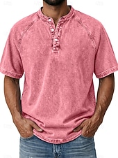 economico magliette di base-Per uomo Maglietta Camicia Demin Camicia 100% cotone lavaggio acido Top Henley Manica Corta Semplice Vintage Streetwear Casual Lavato Manica corta Collo alla coreana Henley Casuale Casa Streetwear