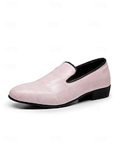 tanie Loafery-Męskie jasnoróżowe mokasyny z wytłoczonym wzorem krokodyla, minimalistyczny, wsuwany design, wyrafinowany, elegancki styl, idealne na wesela i formalne wyjścia
