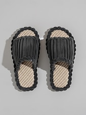 Недорогие Женские тапочки и шлепанцы-Женские темно-красные летние плюшевые домашние тапочки с открытым носком – мягкие, дышащие, с плетеной амортизирующей стелькой для дома, спальни и повседневного комфорта.