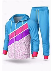 billige joggedresser-Herre Sportsklær fra 80-tallet Hattetrøje Joggedress Snorer Ta igjen glidelåsen Geometrisk Treningsdrakt Høst Vinter Svart Rosa Spandex Yrke Utendørs Reise Lettvekt Mote Langermet Sport Sportsklær