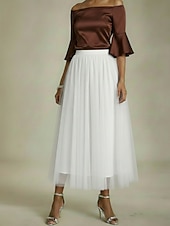 preiswerte Chiffon -Röcke-Damen Chiffonrock Urlaubsrock Elegant Mode Maxi Mittlere Hüfthöhe Röcke Einfach Netz Unelastisch Täglich Straße Amethyst Schwarz Weiß Rote Sommer