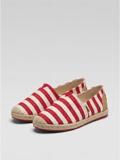 economico Scarpe da donna-Scarpe basse patriottiche da donna USA 250 - comode scarpe in maglia a righe blu e bianche con dettaglio a stella per il giorno dell'indipendenza americana e le parate. &amp;abbigliamento per le vacanze