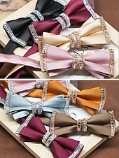 זול חתונה ACC-פפיון פוליאסטר לגברים - אפשרויות צבעוניות, עיטורי אבני חן, גודל מתכוונן, מושלם לחתונות ומסיבות