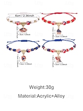 Недорогие Аксессуары-Набор женских браслетов из разных материалов, различные стили, подвески с патриотическим флагом США, регулируемые ремешки, идеально подходит для празднования 250-летия США, Дня независимости и повседневной носки.