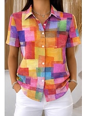 economico Bluse a righe e geometriche-Maglietta da Donna Manica Corta Grafica Geometrica a Righe Vintage Tropicale Elegante Collo Regolare Tops Giornalieri Giallo Rosa Arancione Estate Primavera