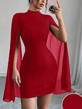 baratos Vestidos de lantejoulas-Mulheres Minivestido Vestido preto Vestido casual Elegante Moda Moderno Ao ar livre Férias Para Noite Delgado Tecido Manga Longa Gola Alta Azul Preto Vermelho Verão Primavera