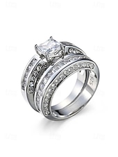 abordables Boda ACC-Juego de anillos para mujer, cobre con circonitas cúbicas, multicolor, elegantes anillos a juego para bodas, fiestas y eventos formales, joyería nupcial o de noche perfecta.