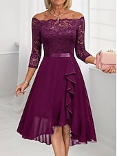 economico Abiti in chiffon-Per donna Abito Midi Abito in Pizzo Vestito da Festa Abito da Cocktail Abito da invitata a nozze Moda Festa Moderno Vacanza Festa serale Matrimonio Vestibilità regolare Colore Puro Mezza Manica