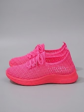 זול סניקרס לנשים-בגדי ריקוד נשים קזו'אל יומי בבית רצועות שטוח בוהן עגולה ספורטיבי יום יומי נוחות רשת לואפר ניאון צהוב שחור לבן