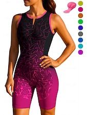 お買い得  ウィメンズトライアスロンウェア-女性用 サイクリングジャージー トライスーツ ダウンヒルジャージー ノースリーブ 夏 春 秋 ブルー ダークグレー ローズレッド+ブラック 幾何学模様 勾配 カーブ バイク サンスクリーン UV耐性 3Dパッド サイクリング 速乾性 スポーツ 衣類