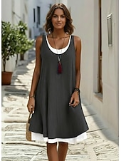 abordables Robe Simple-Femmes Mini Robe Robe de patinage Robe d'été Basique Occasionnel Quotidien Fête Mince Uni Sans manches Col ras du cou Bleu Noir Vert Claire Gris Claire Été Printemps