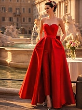 economico Abiti da ballo-Tute Staccabile Abito da Sera Elegante Minimalista Senza Maniche Scollo a Cuore Natale Ospite di nozze Tasca Tessuto Elasticizzato con Fiocco/Fiocchi Sopragonna