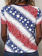  Ημέρα Αμερικανικής Ανεξαρτησίας Γυναικεία Μπλουζάκι Στάμπα Γραφική Γράμμα Αμερικάνικη σημαία Βίντατζ Στυλάτο Κλασσικό Κοντομάνικο Στρογγυλή Ψηλή Λαιμόκοψη Κανονικά μπλουζάκια Καθημερινά