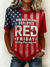  Dia da Independência Americana Mulheres Camiseta Imprimir Gráfico Bandeira à moda Clássico Casual Manga Curta Gola Redonda Decote Redondo Tops regulares Diário Azul Vermelho Vermelho / Azul Verão