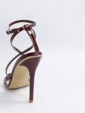 economico Sandali con tacco-sandali da donna con tacco alto e cinturino color bordeaux - eleganti tacchi a spillo per cocktail party, eventi serali &amp;vita notturna