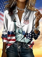  Giorno dell'Indipendenza Americana Per donna Camicia Camicia in raso Camicia button-down Camicia casual Stampato Grafico Bandiera Classico Casual Manica Lunga Colletto a Camicia Top Regolari