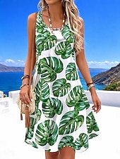 cheap Floral Dress-Women's Mini Dress Sundress A Line Dress Summer Dress Vacation Casual Boho Beach Party Wedding Regular Fit Floral Graphic Sleeveless U Neck Blue Light Green Sky Blue Green Summer Spring