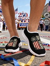  Ανδρικά μαύρα πατριωτικά slip-on αθλητικά παπούτσια – ελαφριά, αναπνεύσιμα παπούτσια για περπάτημα με τύπωμα αμερικανικής σημαίας και γραφιστικό σχεδιασμό 250 ετών για casual ρούχα, εορταστικές