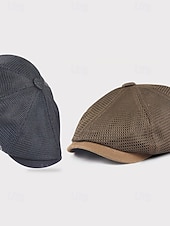 お買い得  メンズ帽子-メンズ用通気性メッシュニュースボーイキャップ、複数色展開、軽量ポリエステルアイビーハット、普段使い、旅行、休暇、夏の屋外スタイリングに最適