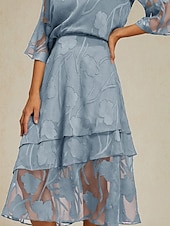 abordables Faldas de gasa-Mujer Falda de encaje Elegante Midi Media cintura Faldas Floral Flores Multi capa Cintura elástica Encaje de ilusión Elástico Diario San Valentín Gris cielo Verano
