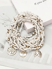 cheap Vacation Accessories-Women's Bohemian Tree of Life Beaded Bracelet – Alloy &amp; Multi-Colored Beads, Perfect for Casual Wear &amp; Beach Vacation Style