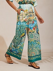 preiswerte Hose-Baleareninseln blaue Satinhose mit elastischem Bund, gerade geschnitten