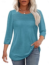 economico Bluse e camicie-Per donna Blusa Arricciato Patchwork Semplice Vintage Elegante Moderno Manica 3/4 Girocollo Top lunghi Quotidiano Ferie Uscire Blu denim Nero Bianco Rosa Rosso Primavera Autunno Inverno