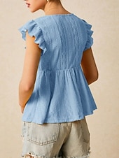 tanie Zwykły zbiornik-Damskie Bezrękawnik Falbana Oczko Równina Moda Elegancki Klasyczny Bez rękawów W serek Zwykłe topy Codzienny Wyjściowe Weekend Czarny Biały Kawowy Jasnoniebieski Lato Wiosna